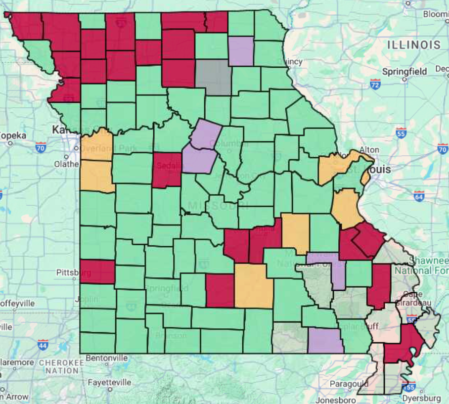 Picture of Missouri QSO Party Counties Activated in 2025